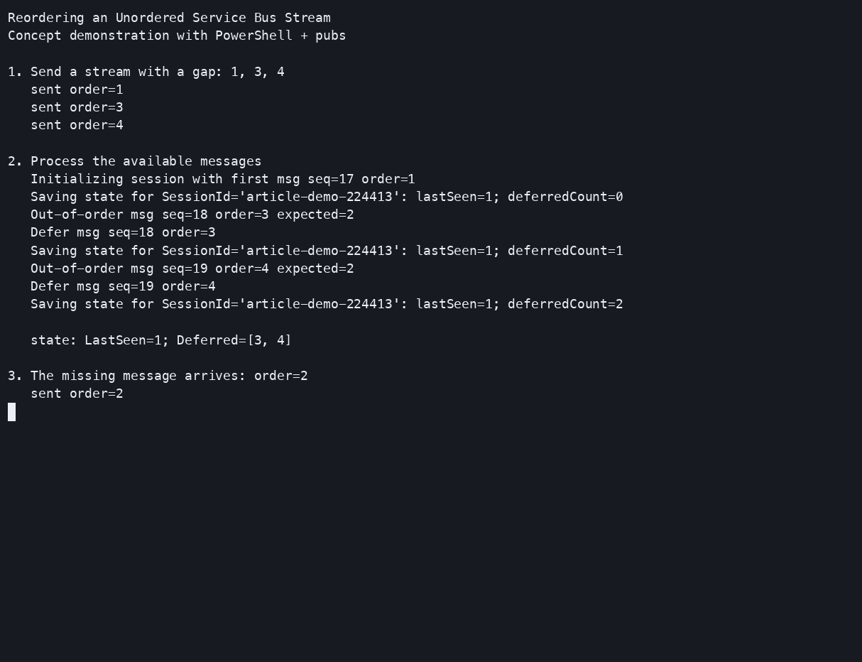 Terminal output after orders 3 and 4 have been deferred